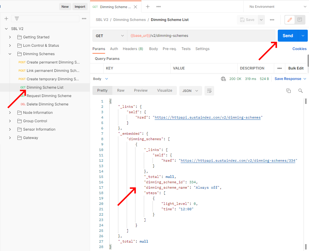 Request the list of dimming schemes img